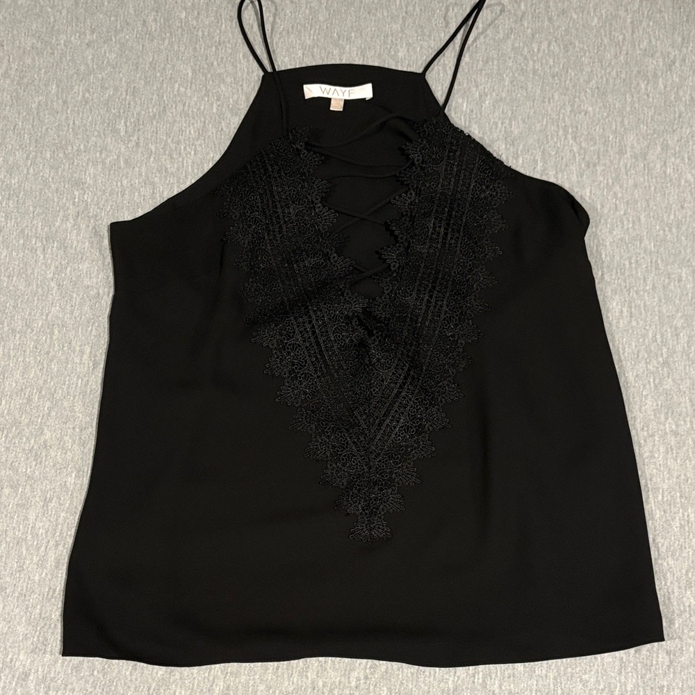 Wayf Black Lace-Up Halter Cami